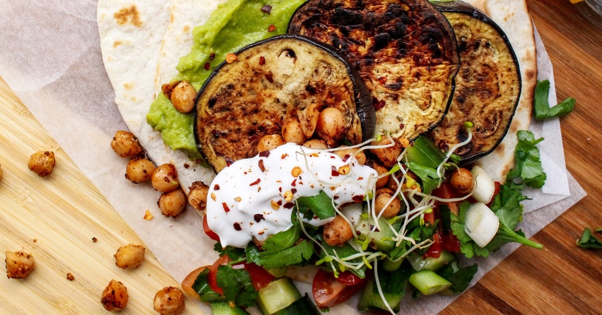 Charred Aubergine & Chickpea Tortillas - Holy Moly